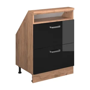 Kast voor schuine wand eiken hoogglans zwart/goud 60x46x81.6 rion Kast voor schuine wand eiken hoogglans zwart/goud 60x46x81.6 rion