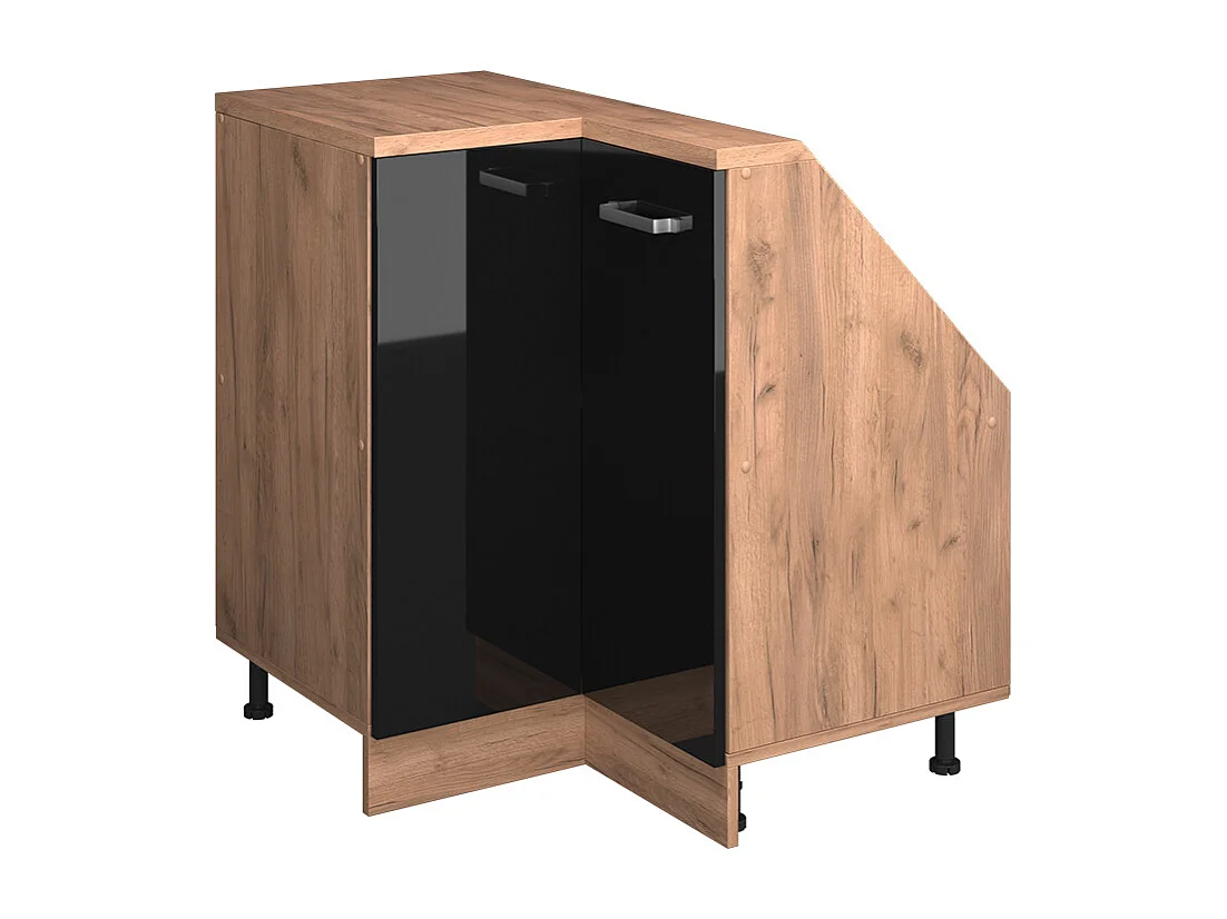 Hoekkeukenkast voor schuine wand zwart hoogglans 75.6x75.6x81.6 r-line