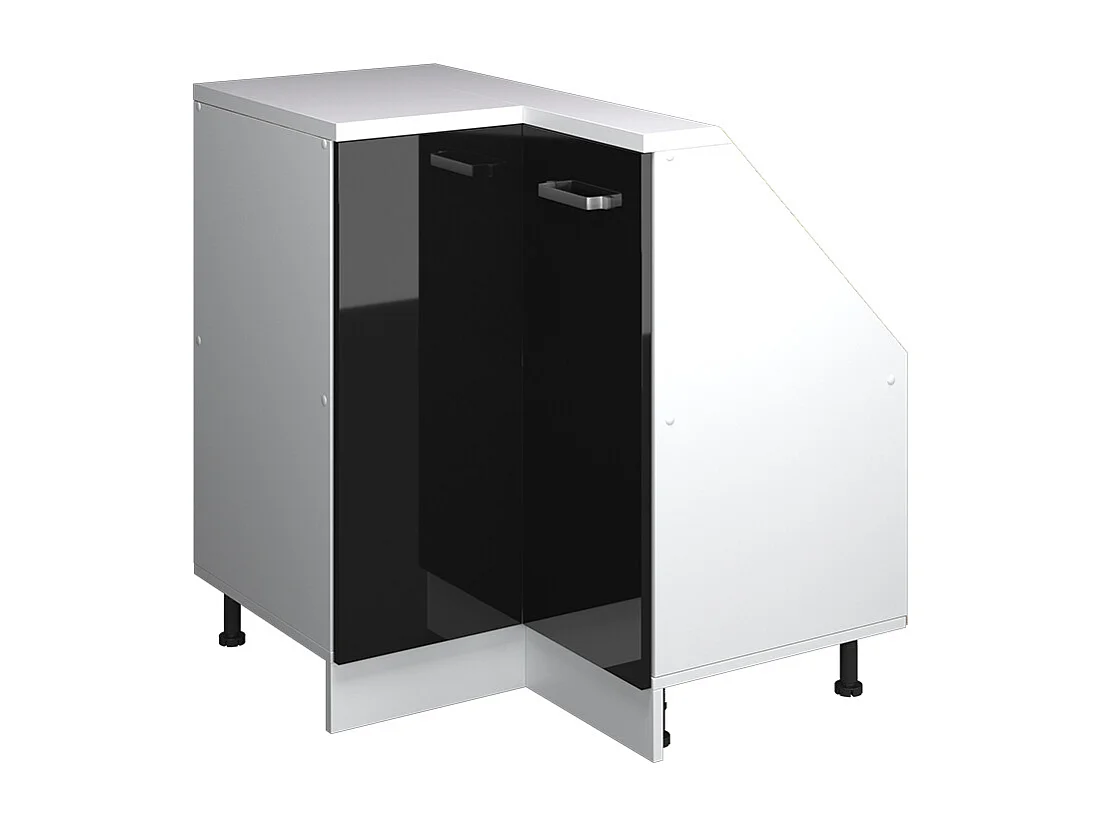 Hoekkeukenkast voor schuine wand zwart hoogglans 75.6x75.6x81.6 r-line