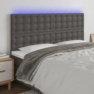 Hoofdbord | Hoofdeinde LED 160x5x118/128 cm kunstleer grijs Hoofdbord | Hoofdeinde LED 160x5x118/128 cm kunstleer grijs