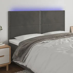 Hoofdbord | Hoofdeinde LED 180x5x118/128 cm fluweel donkergrijs Hoofdbord | Hoofdeinde LED 180x5x118/128 cm fluweel donkergrijs