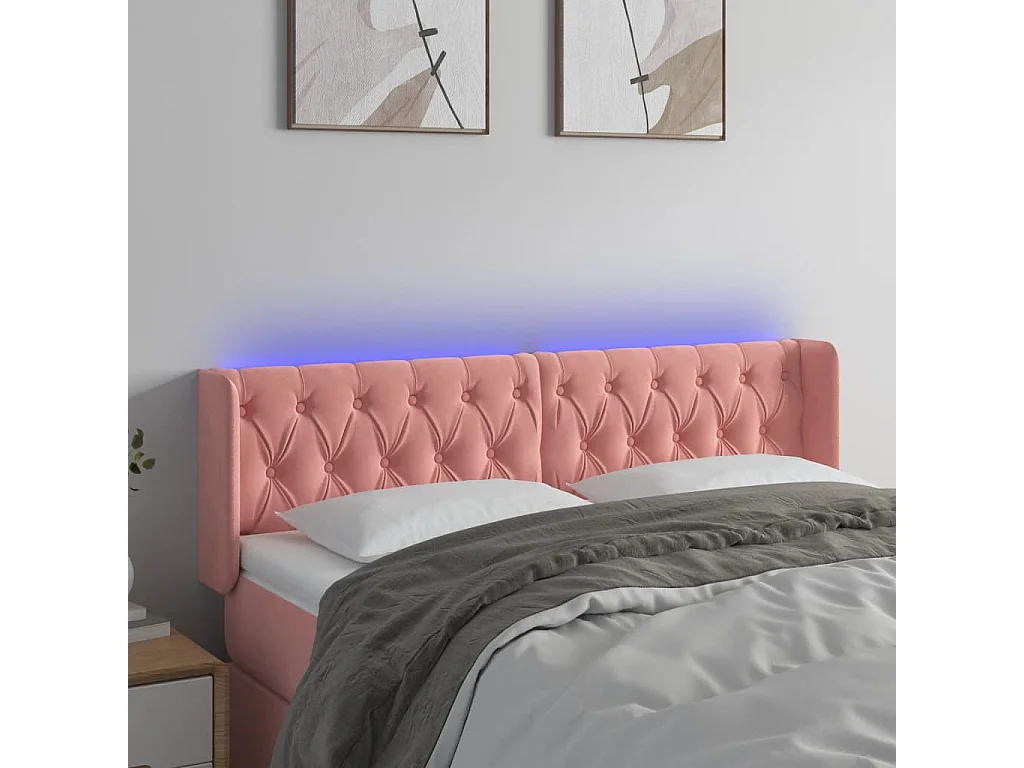 Hoofdbord | Hoofdeinde LED 163x16x78/88 cm fluweel roze