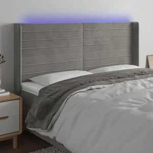 Hoofdbord | Hoofdeinde LED 163x16x118/128 cm fluweel lichtgrijs Hoofdbord | Hoofdeinde LED 163x16x118/128 cm fluweel lichtgrijs