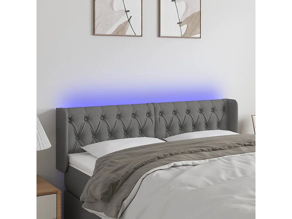 Hoofdbord | Hoofdeinde LED 163x16x78/88 cm stof donkergrijs