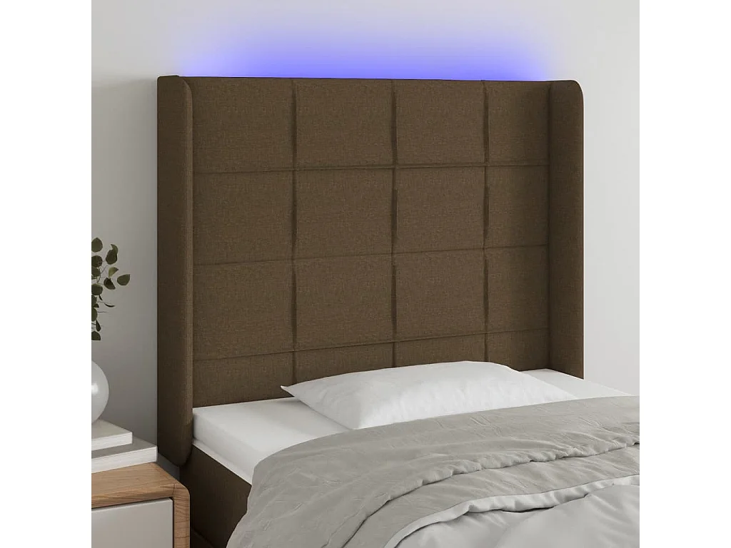 Hoofdbord | Hoofdeinde LED 103x16x118/128 cm stof donkerbruin