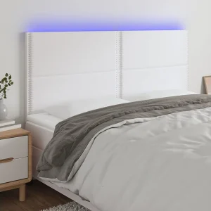 Hoofdbord | Hoofdeinde LED 200x5x118/128 cm kunstleer wit