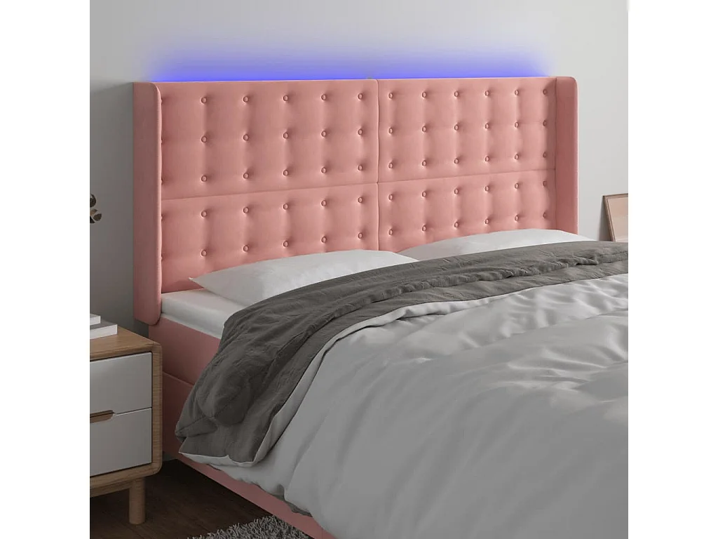 Hoofdbord | Hoofdeinde LED 163x16x118/128 cm fluweel roze