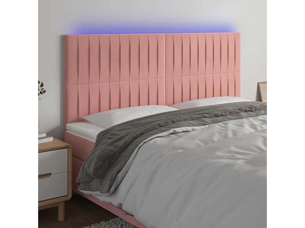 Hoofdbord | Hoofdeinde LED 180x5x118/128 cm fluweel roze