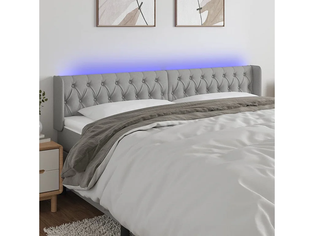 Hoofdbord | Hoofdeinde LED 203x16x78/88 cm stof lichtgrijs