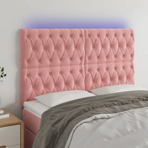 Hoofdbord | Hoofdeinde LED 160x7x118/128 cm fluweel roze Hoofdbord | Hoofdeinde LED 160x7x118/128 cm fluweel roze
