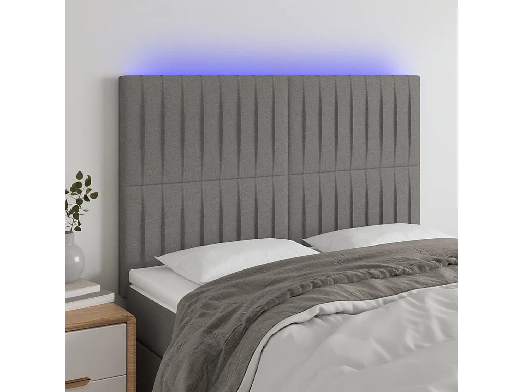 Hoofdbord | Hoofdeinde LED 144x5x118/128 cm stof donkergrijs