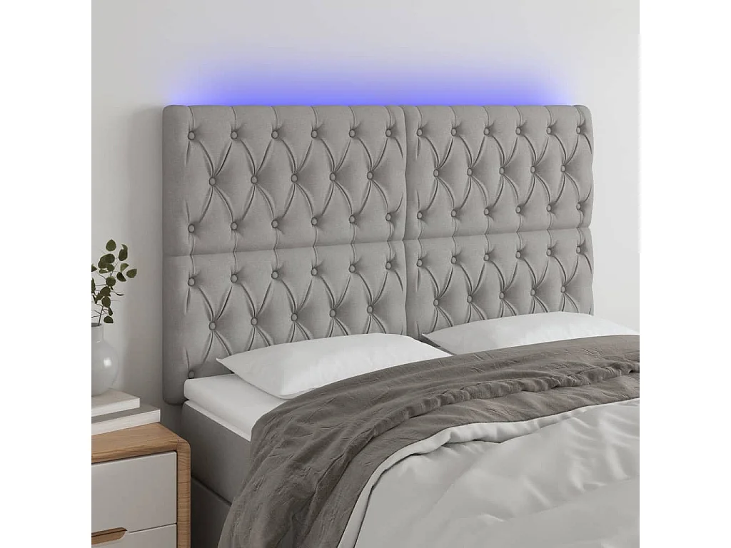 Hoofdbord | Hoofdeinde LED 160x7x118/128 cm stof lichtgrijs
