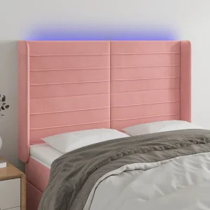 Hoofdbord | Hoofdeinde LED 147x16x118/128 cm fluweel roze