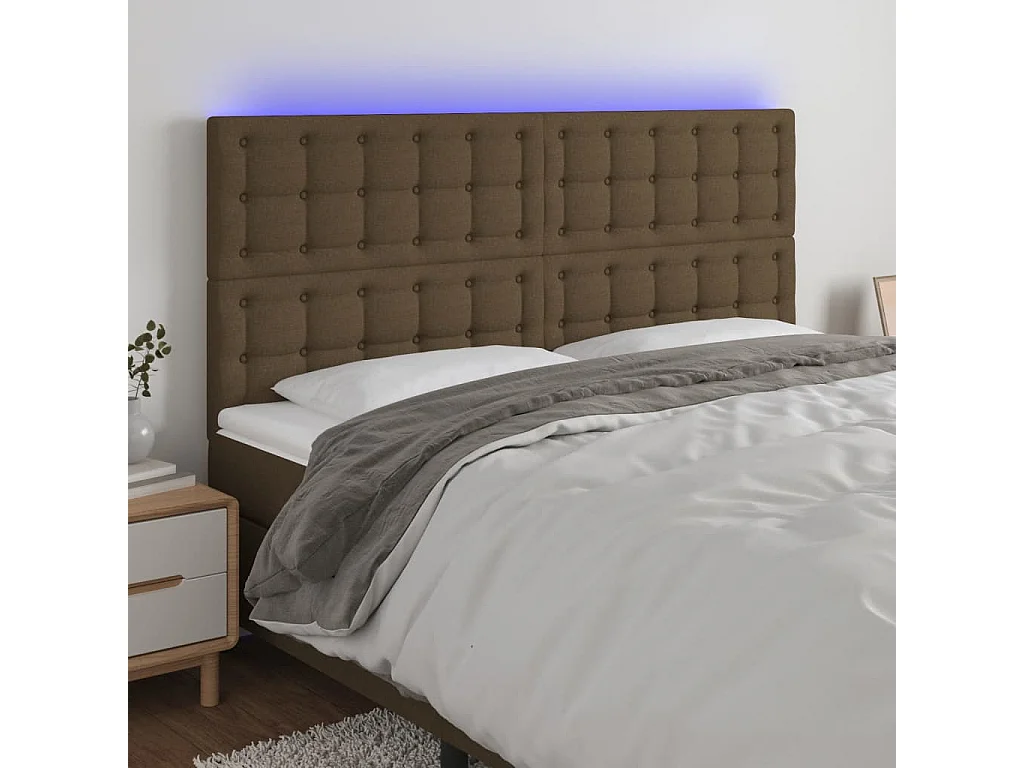 Hoofdbord | Hoofdeinde LED 200x5x118/128 cm stof donkerbruin