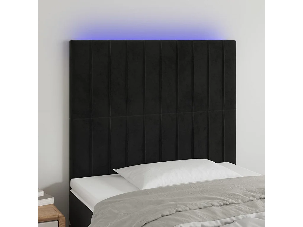 Hoofdbord | Hoofdeinde LED 90x5x118/128 cm fluweel zwart