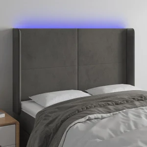 Hoofdbord | Hoofdeinde LED 147x16x118/128 cm fluweel donkergrijs