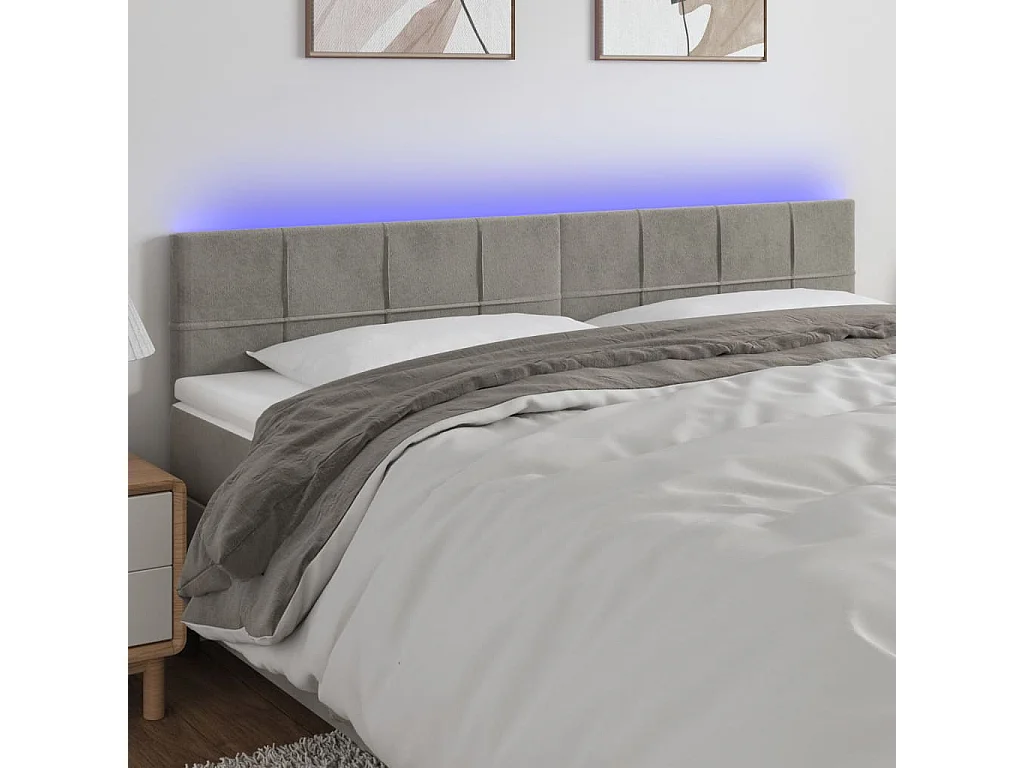 Hoofdbord | Hoofdeinde LED 200x5x78/88 cm fluweel lichtgrijs