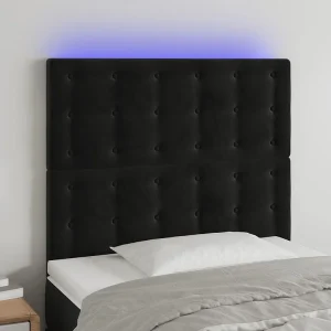 Hoofdbord | Hoofdeinde LED 100x5x118/128 cm fluweel zwart Hoofdbord | Hoofdeinde LED 100x5x118/128 cm fluweel zwart