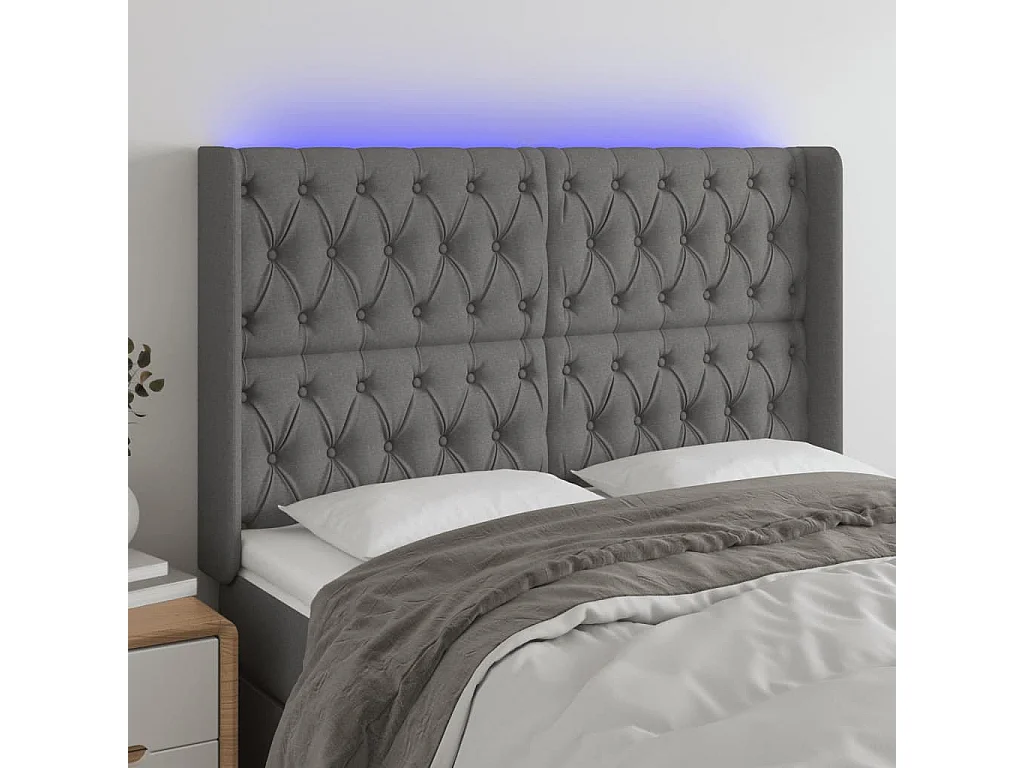Hoofdbord | Hoofdeinde LED 163x16x118/128 cm stof donkergrijs