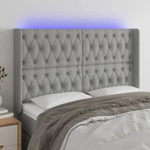 Hoofdbord | Hoofdeinde LED 163x16x118/128 cm stof lichtgrijs Hoofdbord | Hoofdeinde LED 163x16x118/128 cm stof lichtgrijs