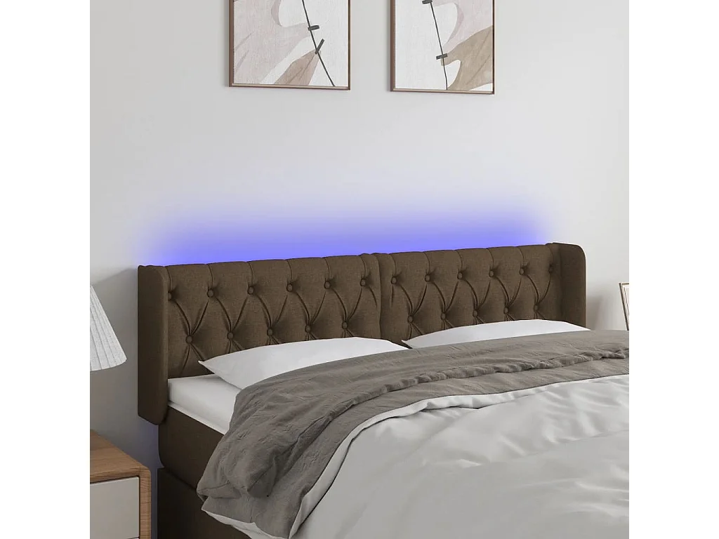 Hoofdbord | Hoofdeinde LED 147x16x78/88 cm stof donkerbruin