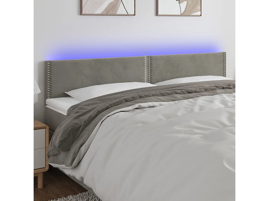 Hoofdbord | Hoofdeinde LED 200x5x78/88 cm fluweel lichtgrijs