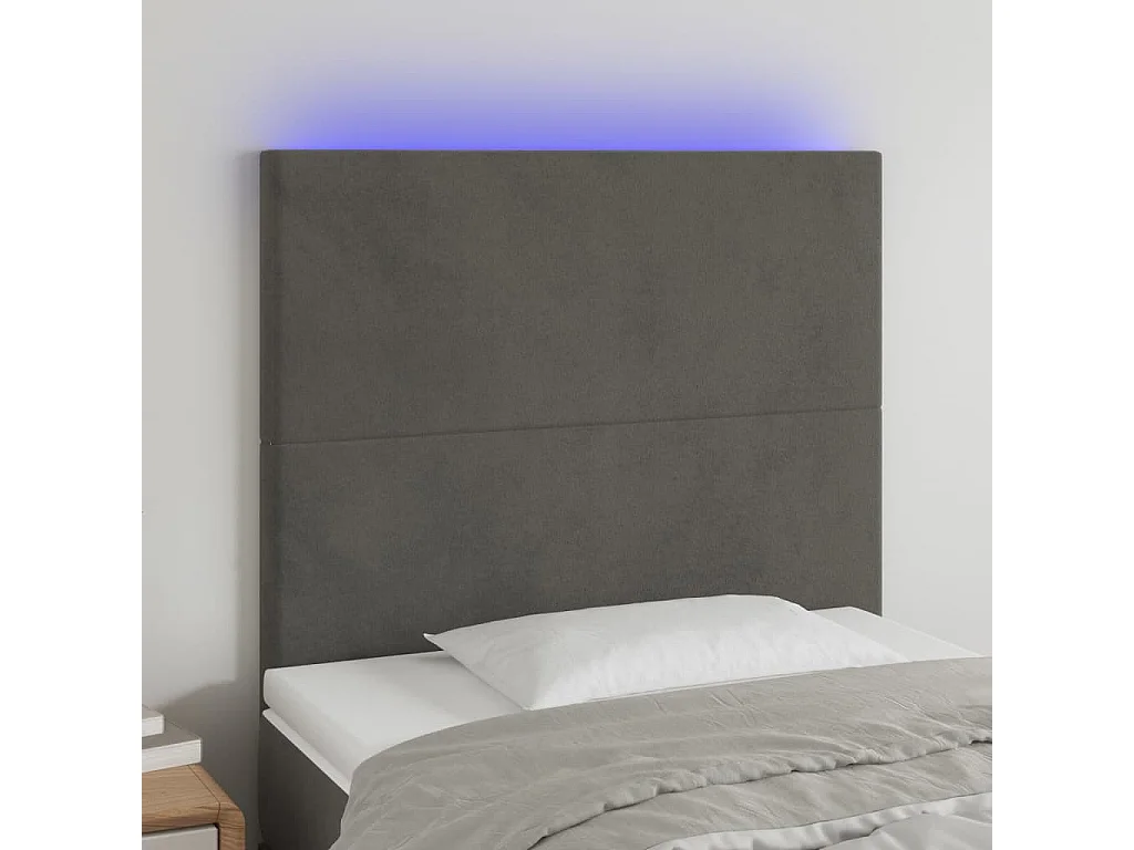 Hoofdbord | Hoofdeinde LED 90x5x118/128 cm fluweel donkergrijs
