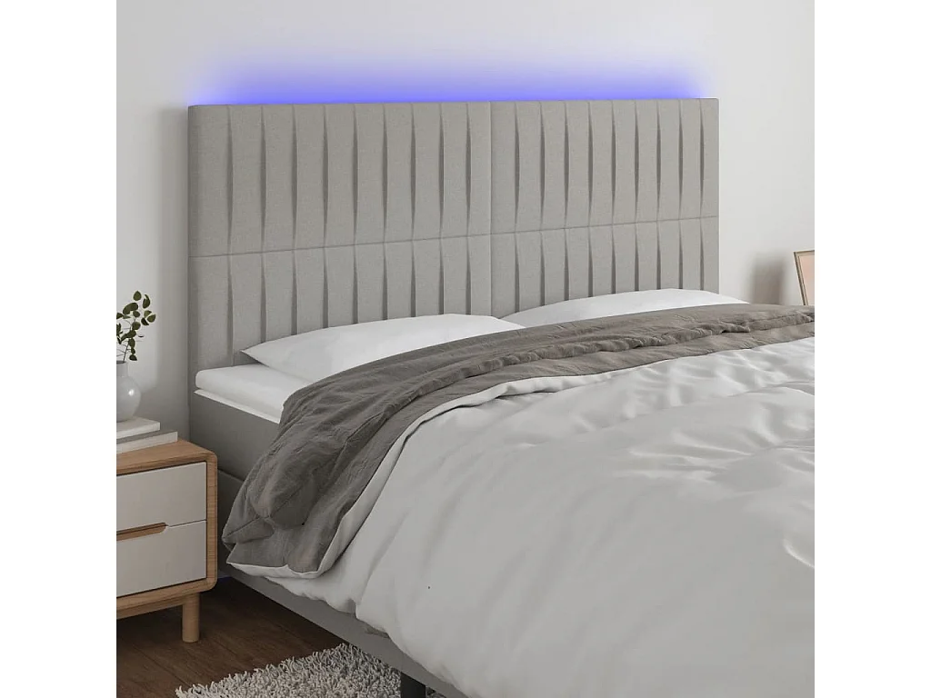 Hoofdbord | Hoofdeinde LED 200x5x118/128 cm stof lichtgrijs