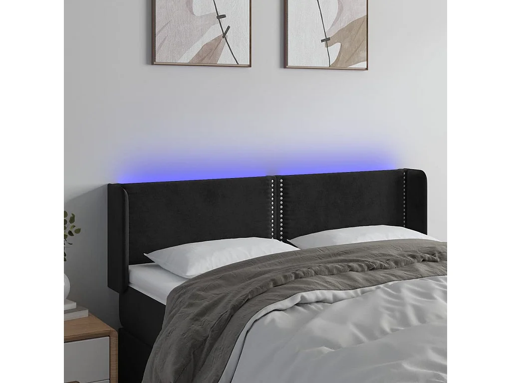 Hoofdbord | Hoofdeinde LED 147x16x78/88 cm fluweel zwart