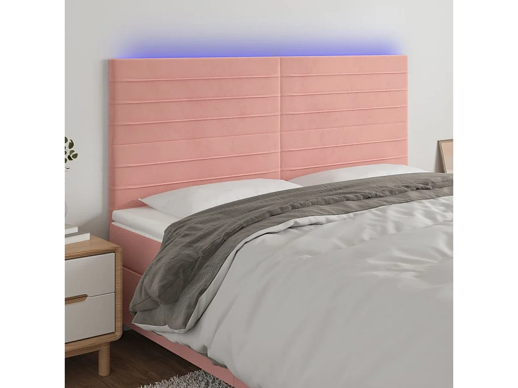 Hoofdbord | Hoofdeinde LED 180x5x118/128 cm fluweel roze