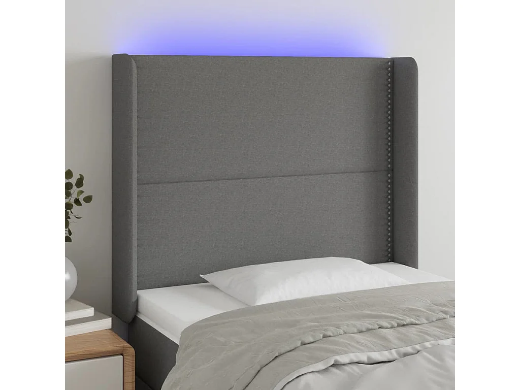 Hoofdbord | Hoofdeinde LED 103x16x118/128 cm stof donkergrijs