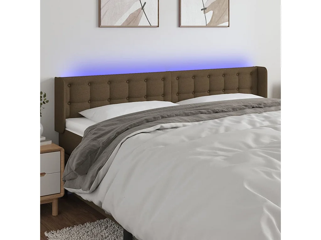 Hoofdbord | Hoofdeinde LED 203x16x78/88 cm stof donkerbruin