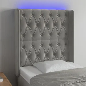 Hoofdbord | Hoofdeinde LED 83x16x118/128 cm fluweel lichtgrijs Hoofdbord | Hoofdeinde LED 83x16x118/128 cm fluweel lichtgrijs