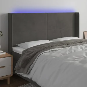 Hoofdbord | Hoofdeinde LED 163x16x118/128 cm fluweel donkergrijs Hoofdbord | Hoofdeinde LED 163x16x118/128 cm fluweel donkergrijs