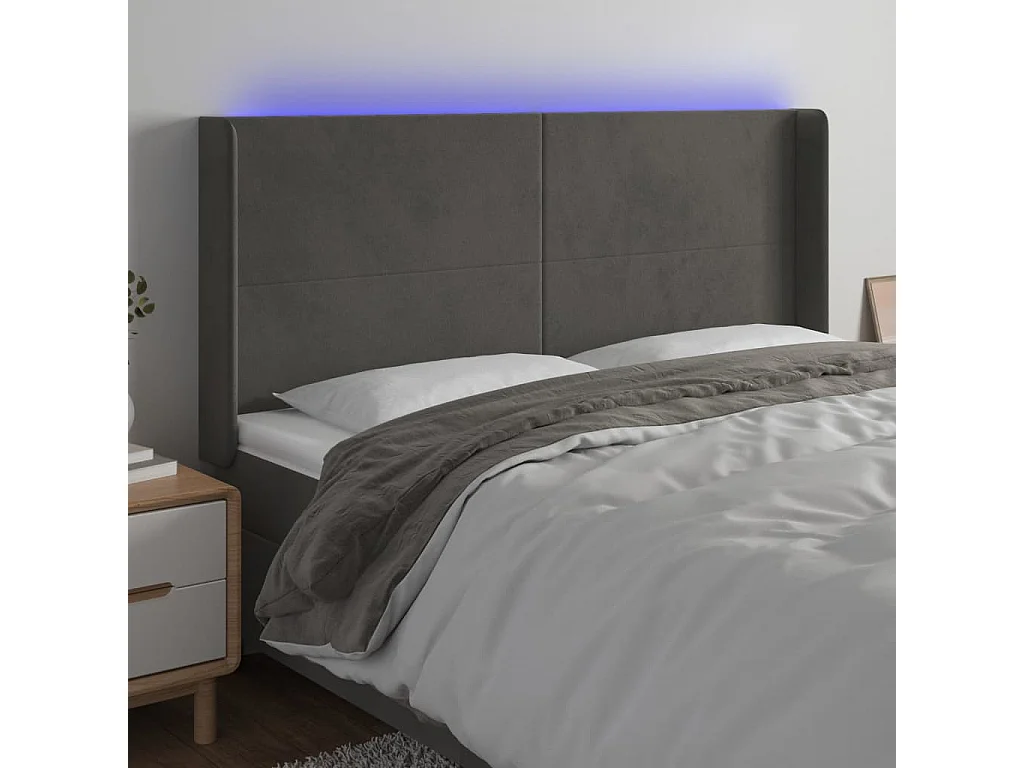 Hoofdbord | Hoofdeinde LED 163x16x118/128 cm fluweel donkergrijs