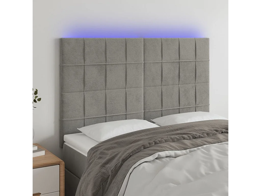 Hoofdbord | Hoofdeinde LED 144x5x118/128 cm fluweel lichtgrijs