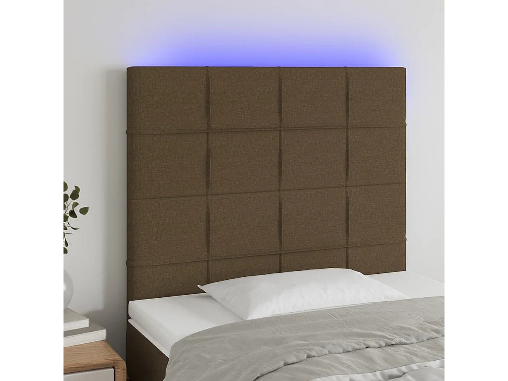 Hoofdbord | Hoofdeinde LED 90x5x118/128 cm stof donkerbruin