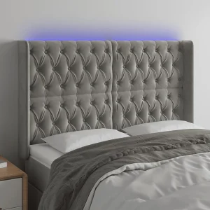 Hoofdbord | Hoofdeinde LED 147x16x118/128 cm fluweel lichtgrijs