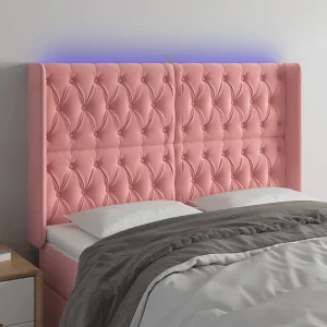 Hoofdbord | Hoofdeinde LED 163x16x118/128 cm fluweel roze Hoofdbord | Hoofdeinde LED 163x16x118/128 cm fluweel roze