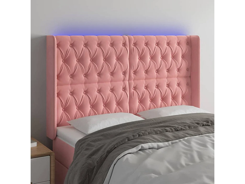 Hoofdbord | Hoofdeinde LED 163x16x118/128 cm fluweel roze