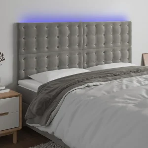 Hoofdbord | Hoofdeinde LED 180x5x118/128 cm fluweel lichtgrijs Hoofdbord | Hoofdeinde LED 180x5x118/128 cm fluweel lichtgrijs