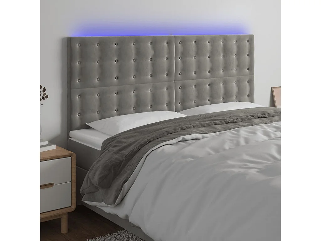 Hoofdbord | Hoofdeinde LED 180x5x118/128 cm fluweel lichtgrijs
