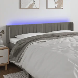 Hoofdbord | Hoofdeinde LED 203x16x78/88 cm fluweel lichtgrijs