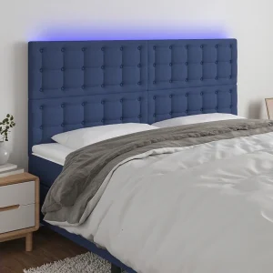 Hoofdbord | Hoofdeinde LED 200x5x118/128 cm stof blauw Hoofdbord | Hoofdeinde LED 200x5x118/128 cm stof blauw