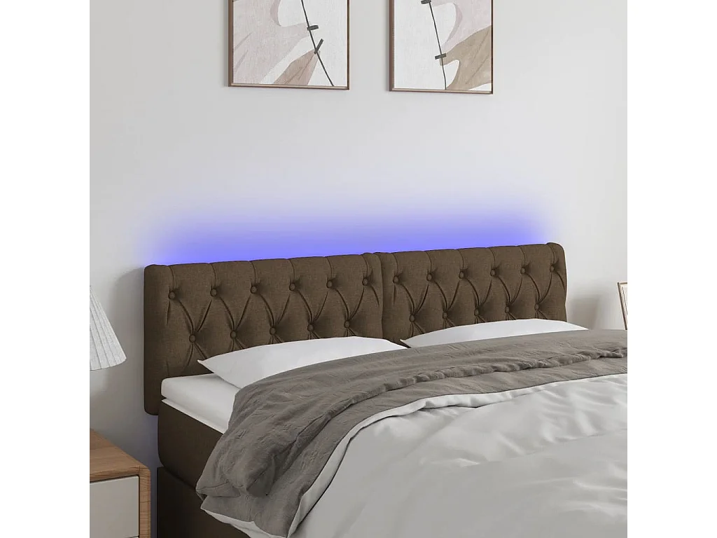 Hoofdbord | Hoofdeinde LED 160x7x78/88 cm stof donkerbruin