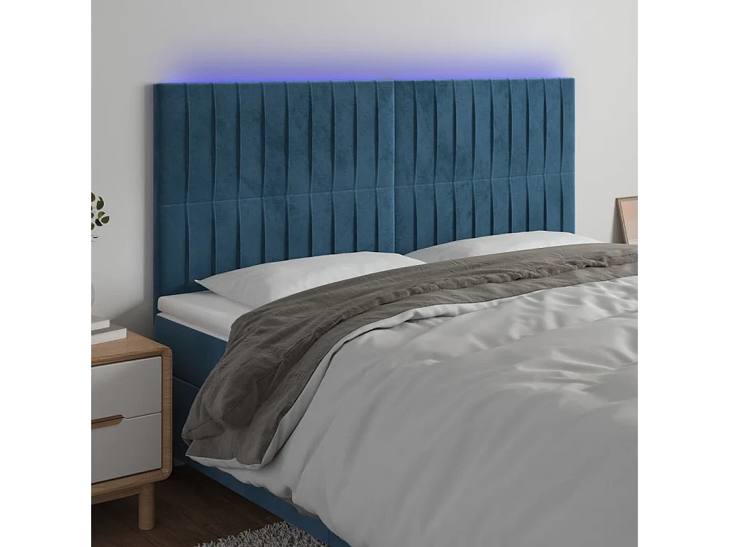 Hoofdbord | Hoofdeinde LED 180x5x118/128 cm fluweel donkerblauw