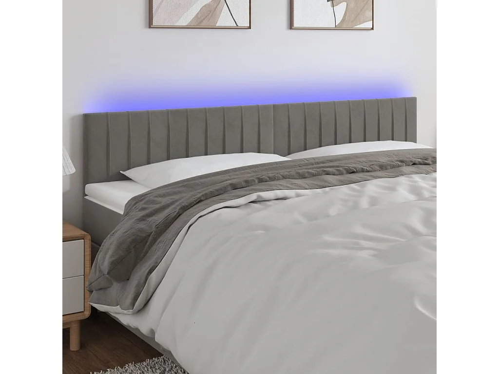 Hoofdbord | Hoofdeinde LED 180x5x78/88 cm fluweel lichtgrijs