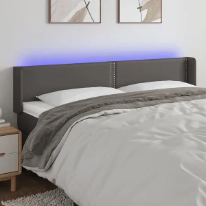 Hoofdbord | Hoofdeinde LED 203x16x78/88 cm kunstleer grijs Hoofdbord | Hoofdeinde LED 203x16x78/88 cm kunstleer grijs