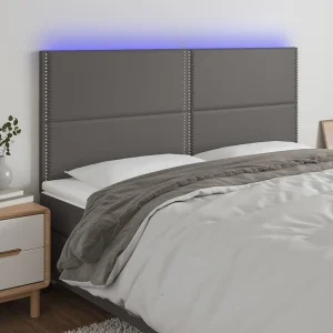 Hoofdbord | Hoofdeinde LED 200x5x118/128 cm kunstleer grijs