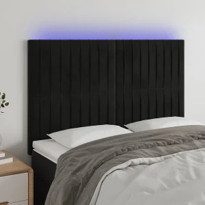 Hoofdbord | Hoofdeinde LED 144x5x118/128 cm fluweel zwart Hoofdbord | Hoofdeinde LED 144x5x118/128 cm fluweel zwart